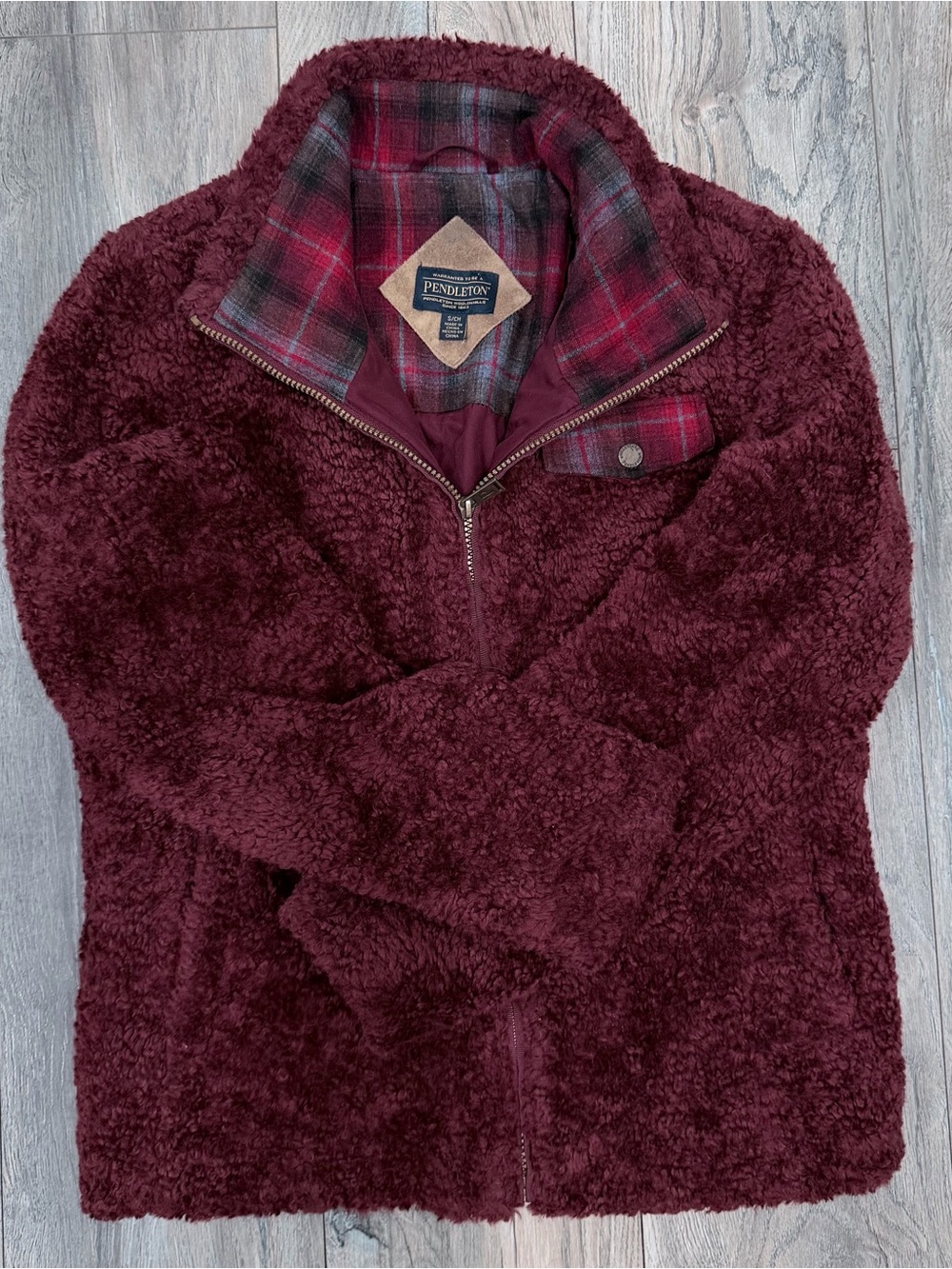 Pendleton Burgundy Plush Sherpa Zip-Up Jacket
